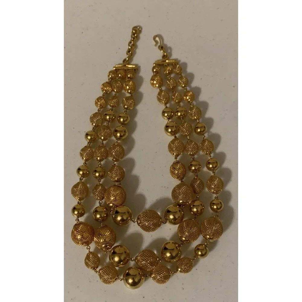 Vintage Monet Runway Luxe Multistrand Mesh Caged Beads Weighty Necklace 19”